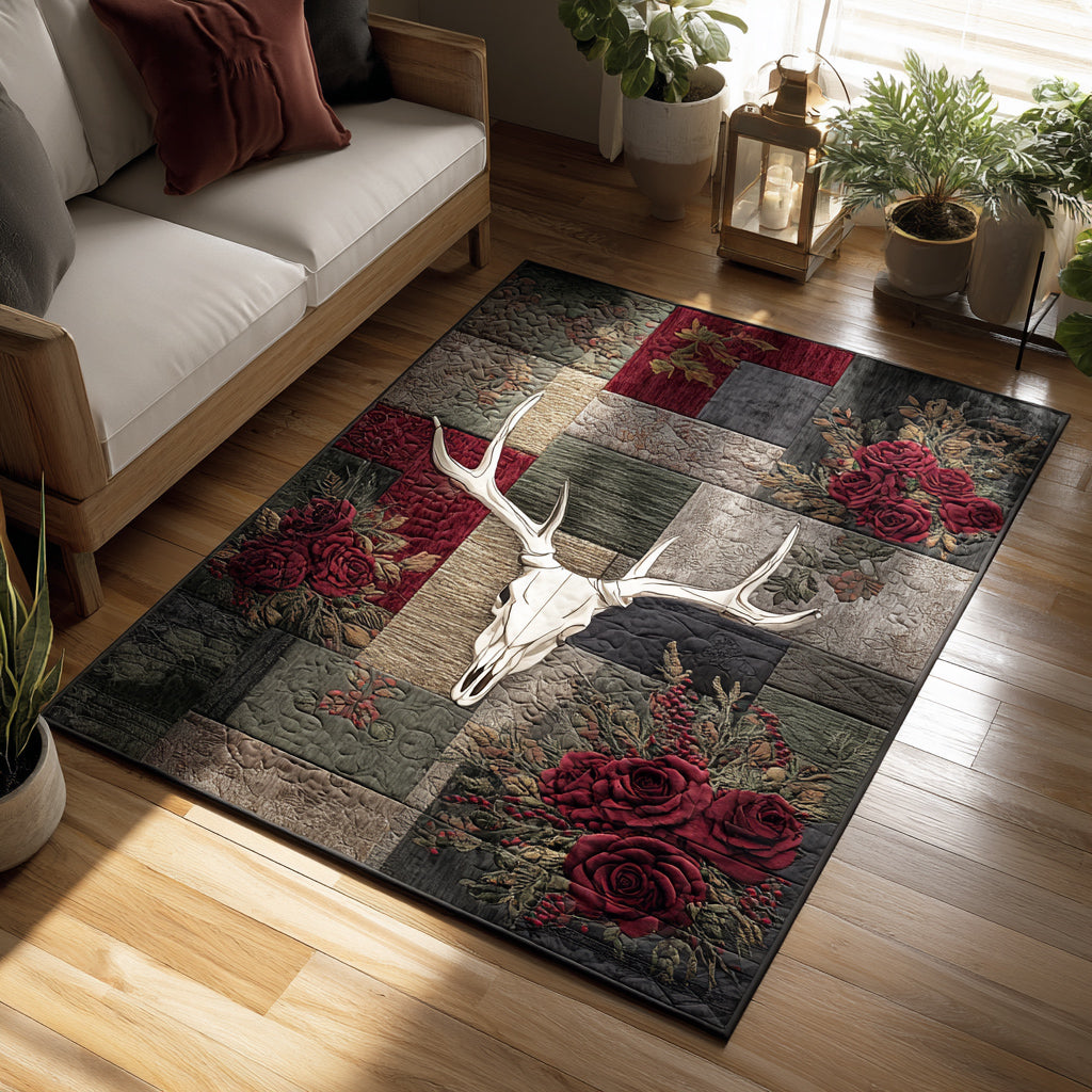 Crimson Longhorn Bloom area rug in a living room
