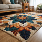 Crimson Lotus area rug in a living room