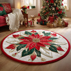 Crimson Poinsettia Round Mat Rug - washable non-slip printed rug