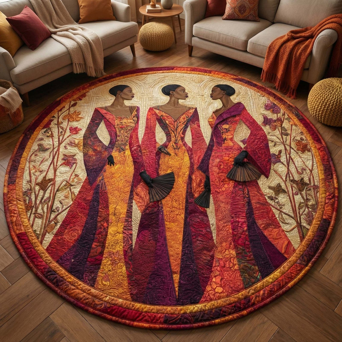 Crimson Queens Round Mat Rug - washable non-slip printed rug