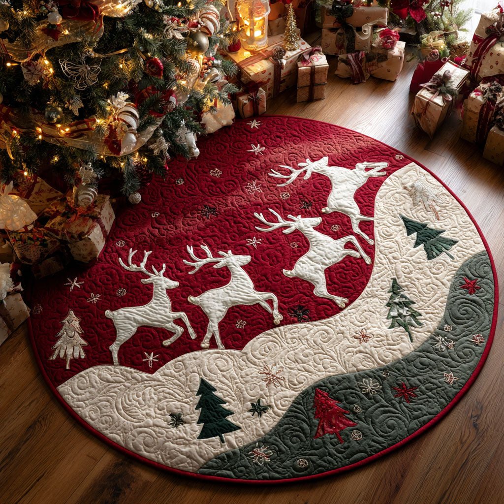 Crimson Reindeer Christmas Round Mat Rug - washable non-slip printed rug