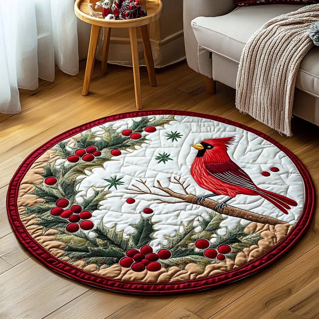 Crimson Season Round Mat Rug - washable non-slip printed rug
