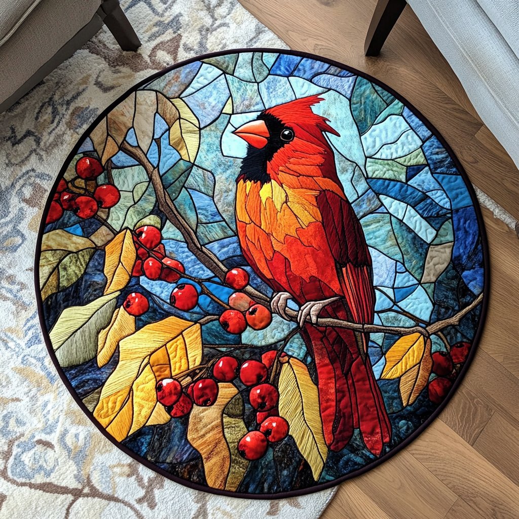 Crimson Serenade Round Mat Rug - washable non-slip printed rug