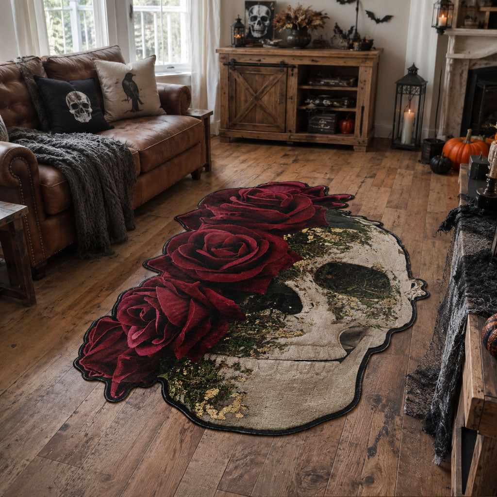 Crimson Skull Custom Shape Area Rug - Nature Design | Die-Cut Non-Slip Rug - washable non-slip printed rug