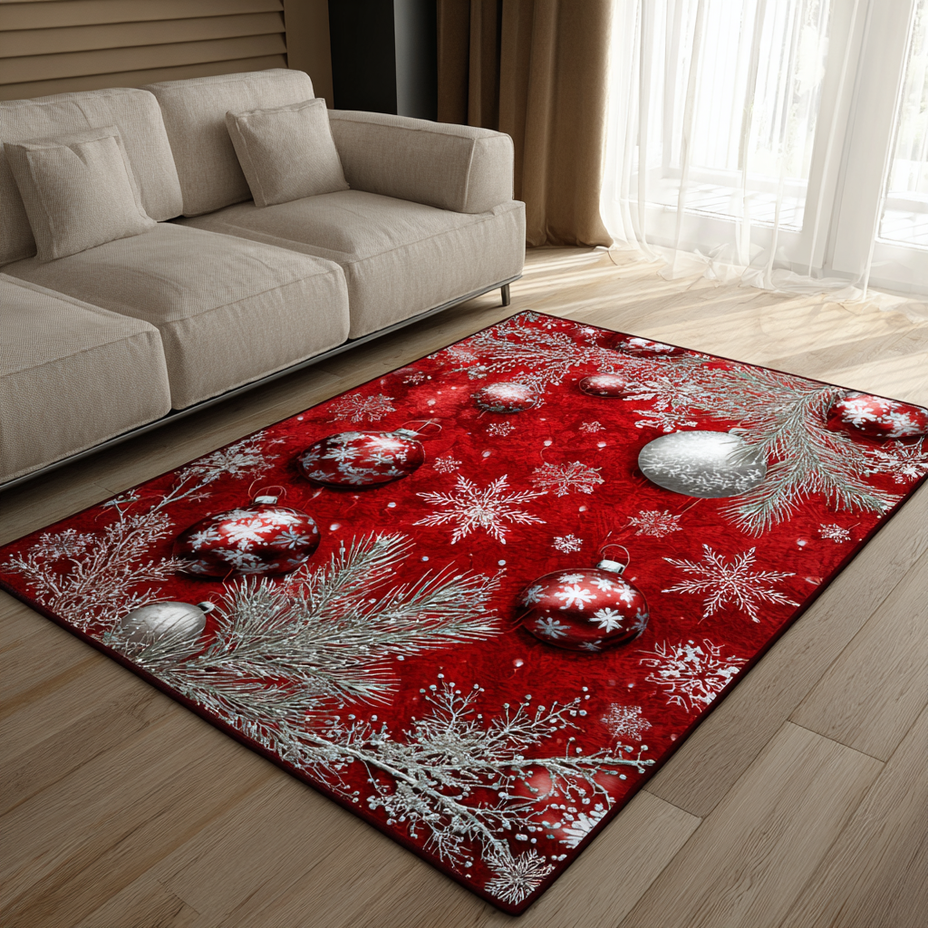 Crimson Spark area rug in a living room