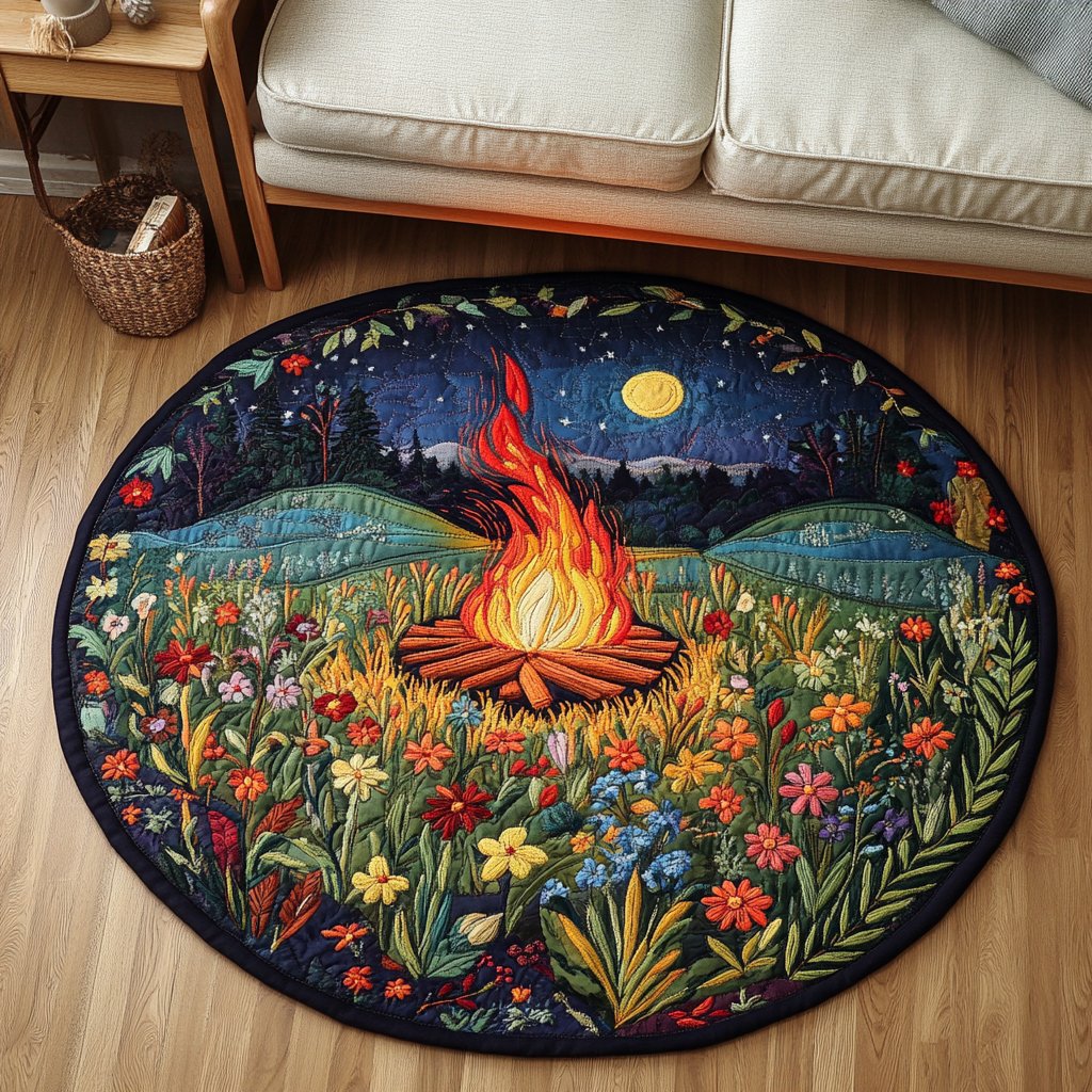 Crimson Sparks Round Mat Rug - washable non-slip printed rug