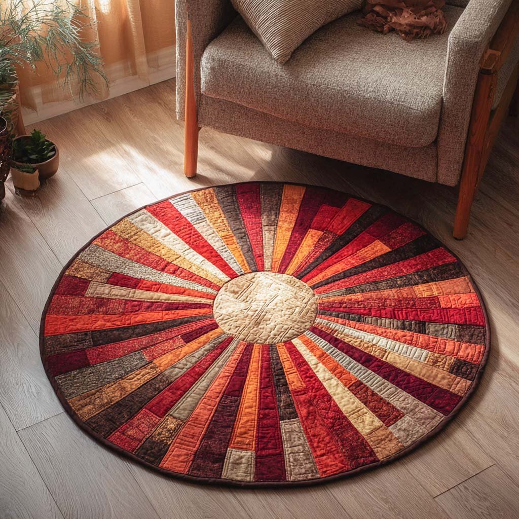 Crimson Sunflare Round Mat Rug - washable non-slip printed rug