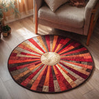 Crimson Sunflare Round Mat Rug - washable non-slip printed rug