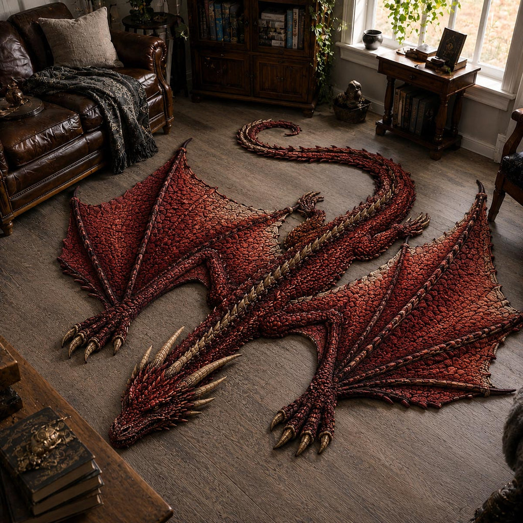 Crimson Wyvern Custom Shape Area Rug - Nature Design | Die-Cut Non-Slip Rug - washable non-slip printed rug