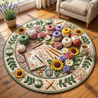 Crochet Garden Round Mat Rug - Nature Design | Serene Home Decor - washable non-slip printed rug