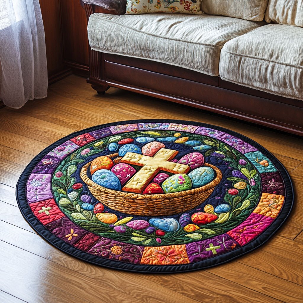 Cross And Eggs Faith Round Mat Rug - washable non-slip printed rug