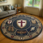 Cross Shield Legacy Qulited Round Mat Faith Round Mat Rug - washable non-slip printed rug