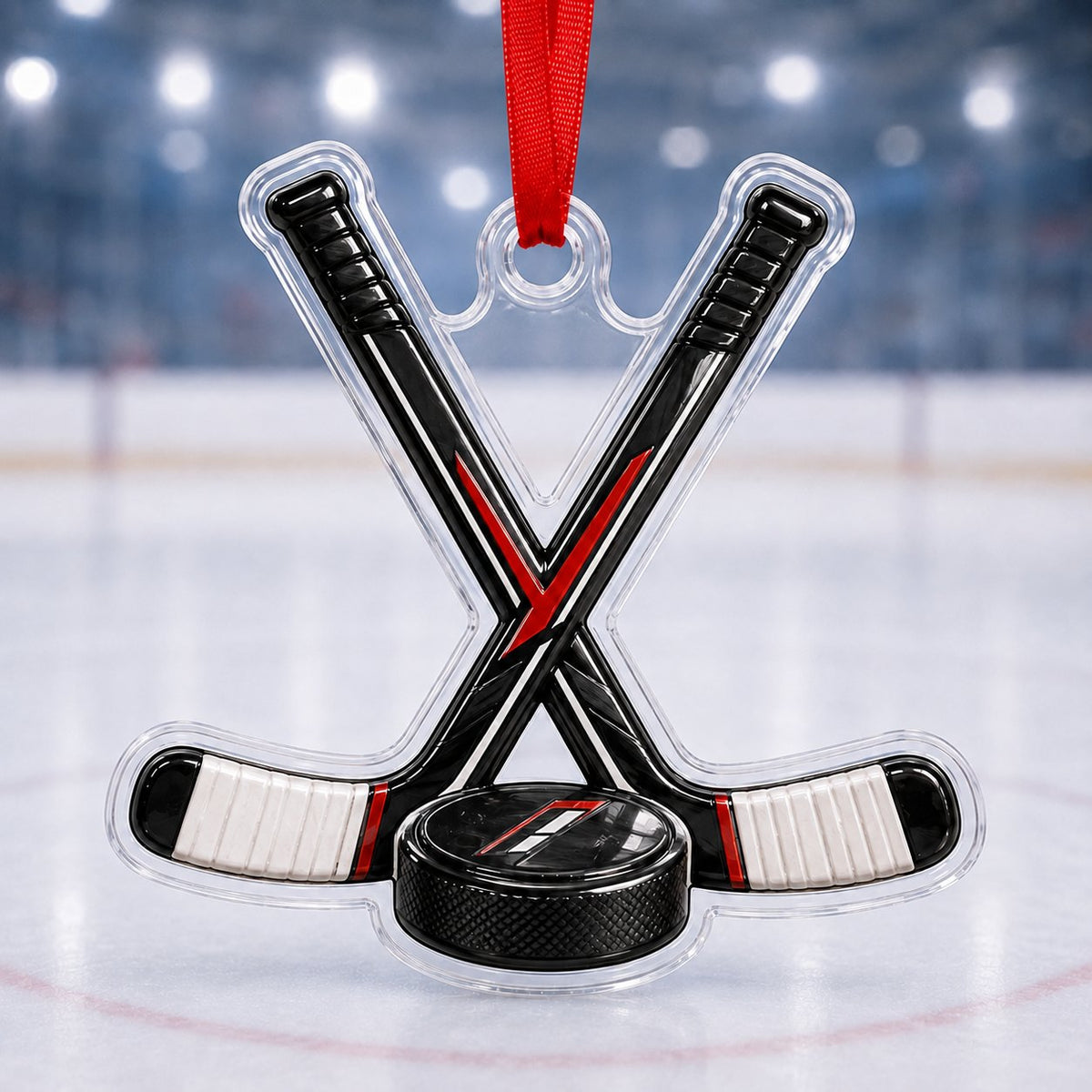 Crossed Sticks Puck Christmas Ornament