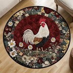 Crowing Rooster Round Mat Rug - washable non-slip printed rug