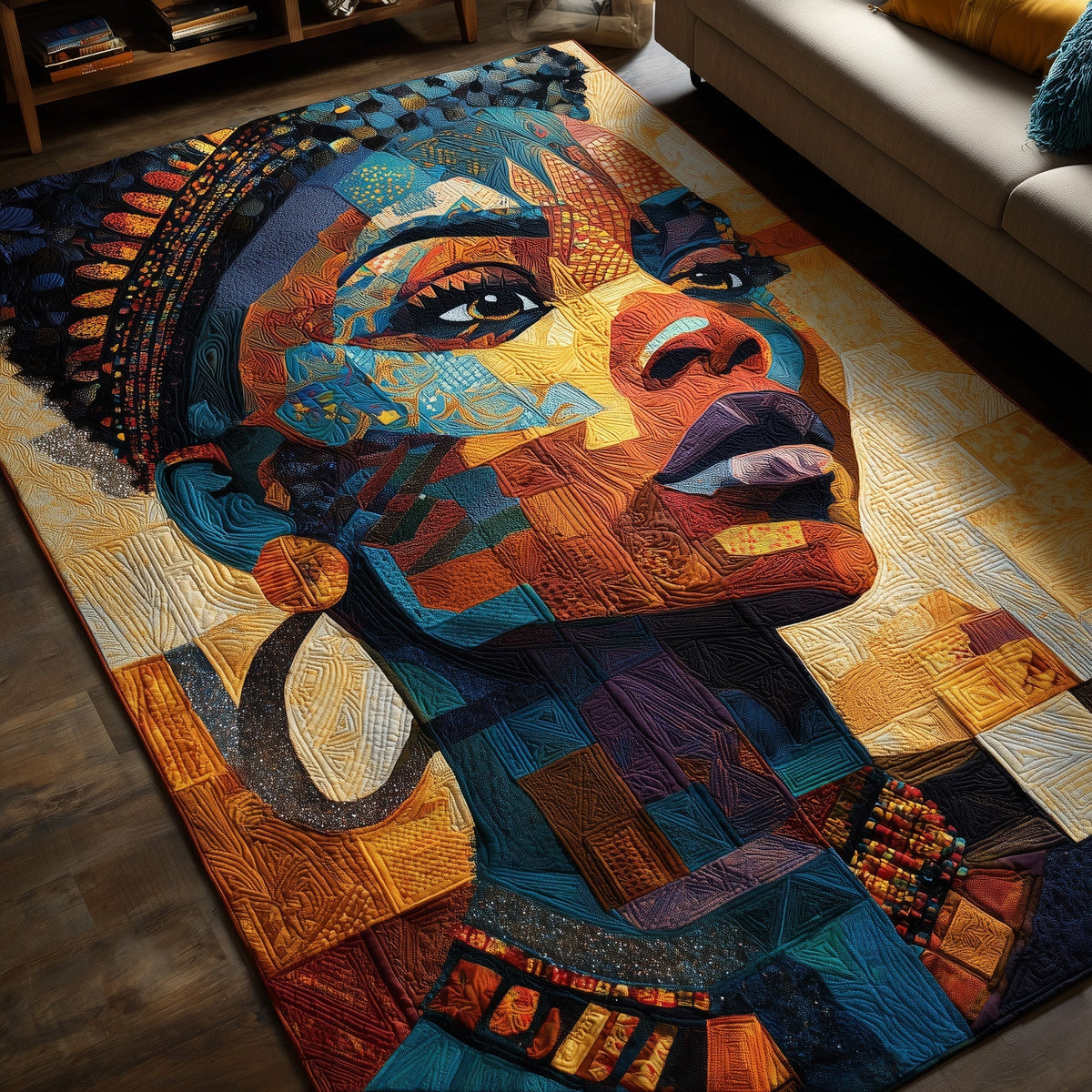 Crowned Roots area rug in a living room
