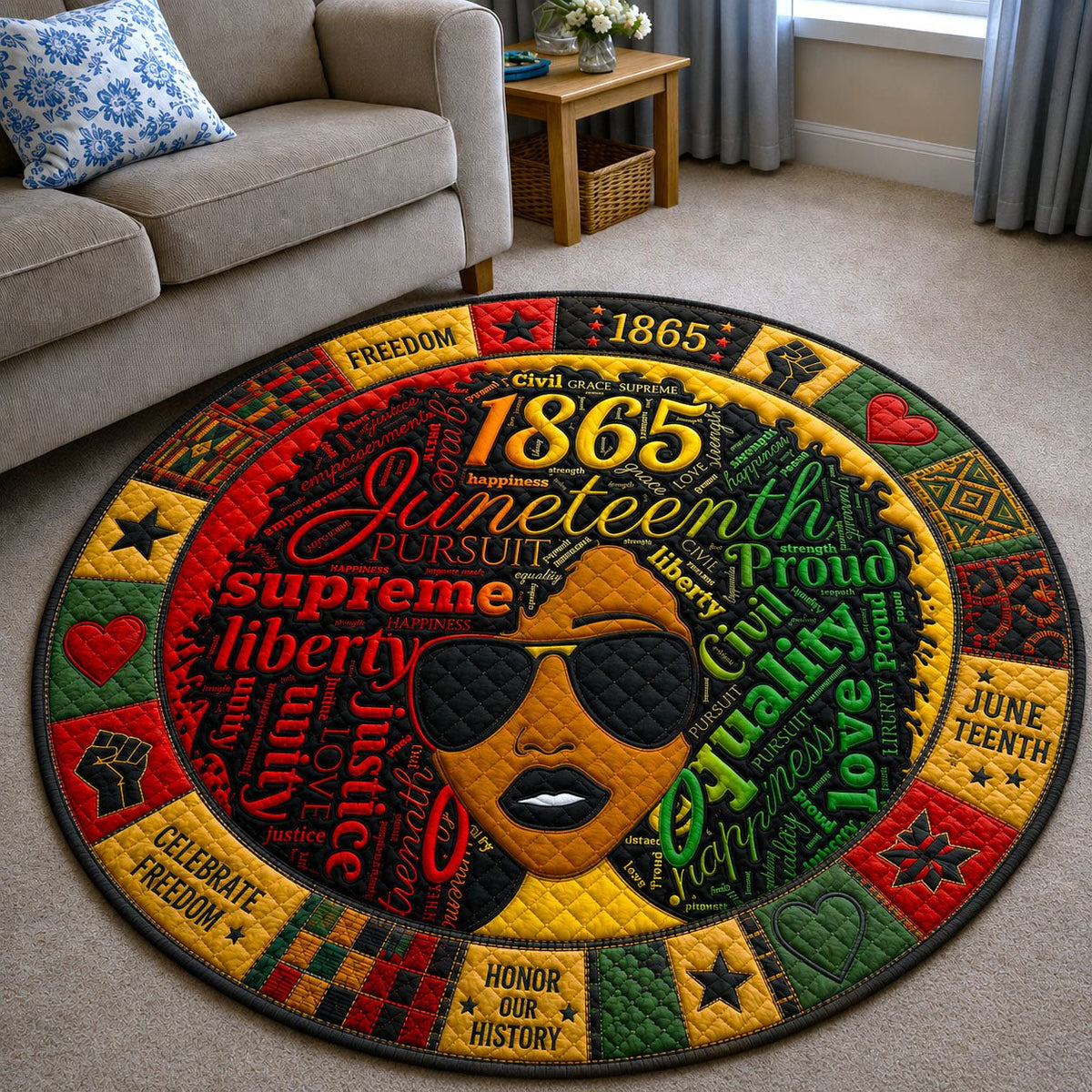 Crowned in Freedom Round Mat Rug - washable non-slip printed rug