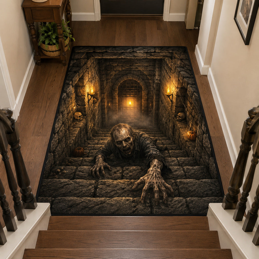 Crypt Ascent area rug in a living room
