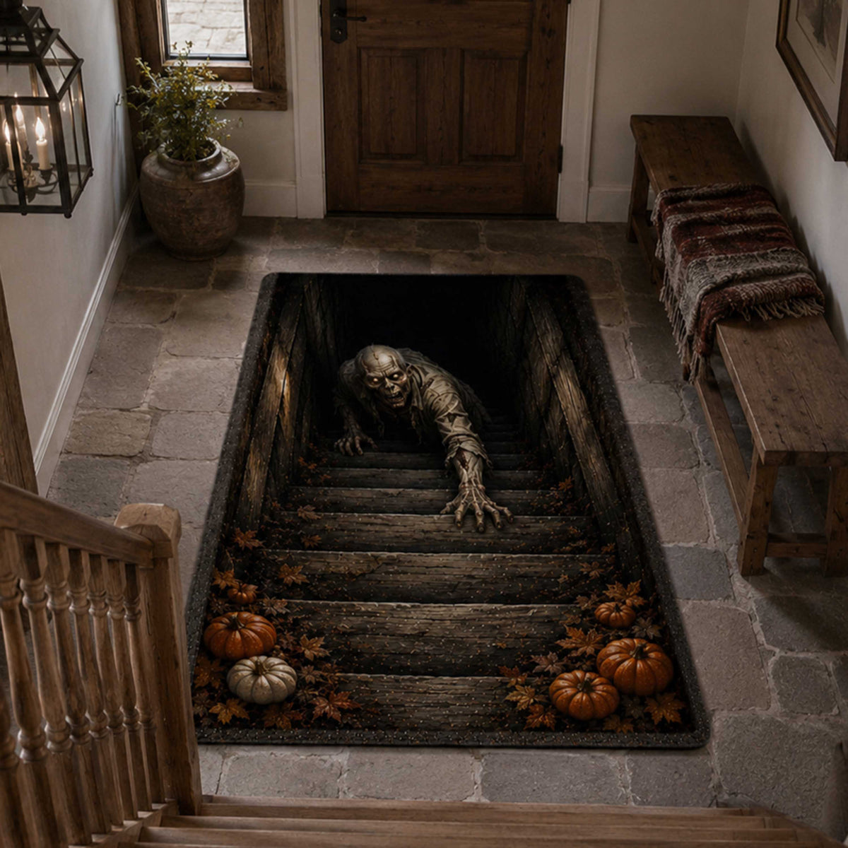 Crypt Depth area rug in a living room