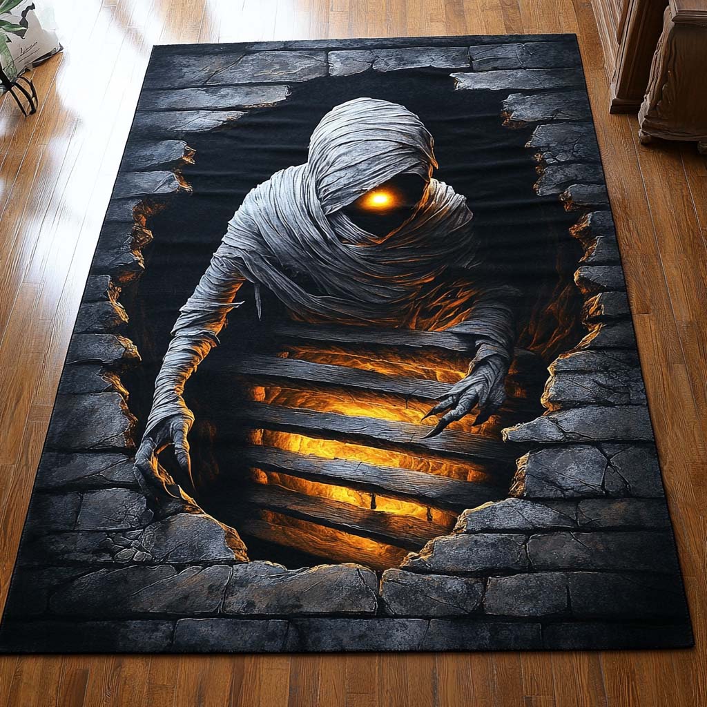Crypt Mummy area rug in a living room