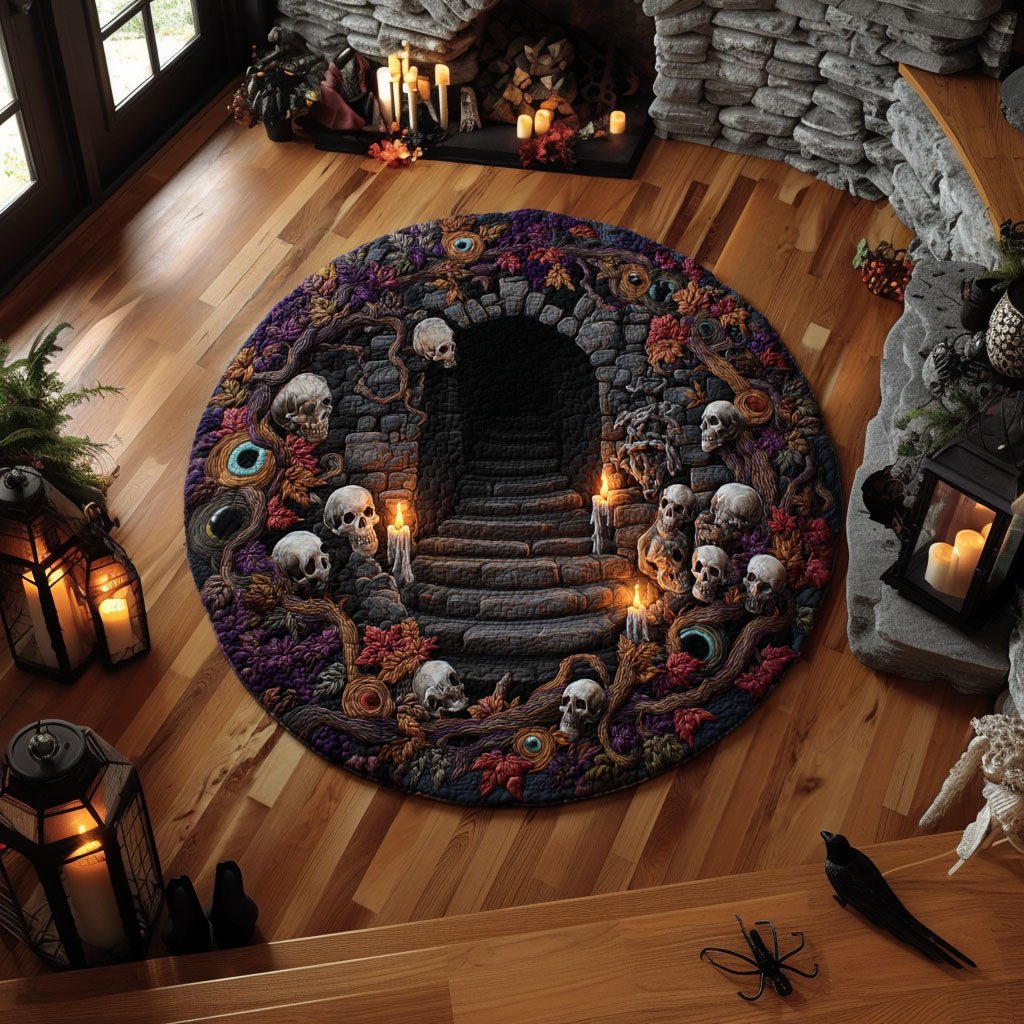 Crypt Stair Descent Round Mat Rug - washable non-slip printed rug