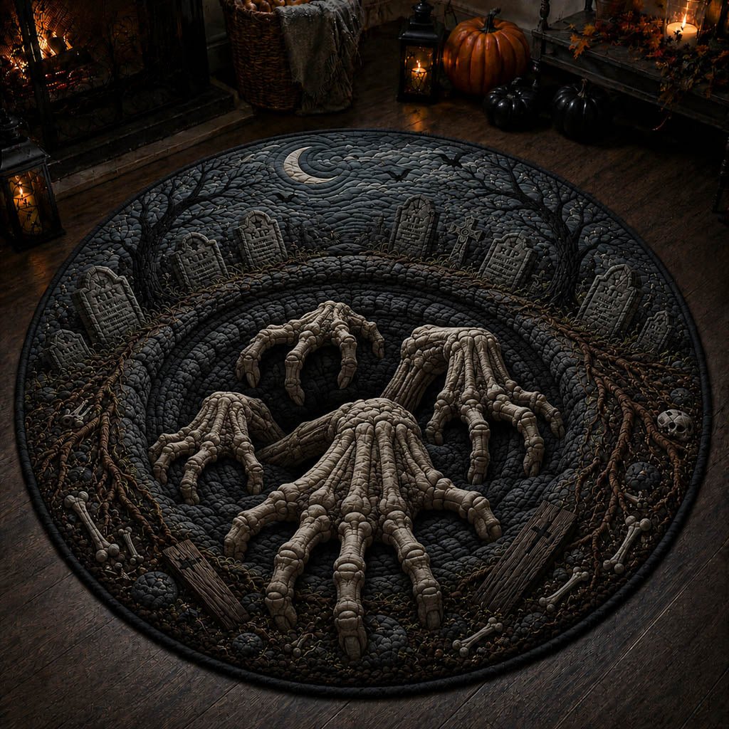 Cryptic Bone Eclipse Round Mat Rug - washable non-slip printed rug
