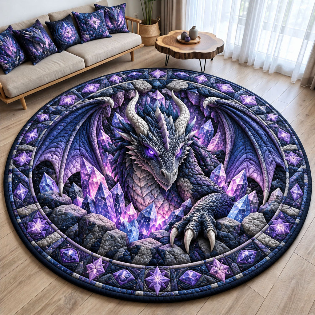 Crystal Dragon Round Mat Rug - Cute Animal Design | Charming Home Decor - washable non-slip printed rug