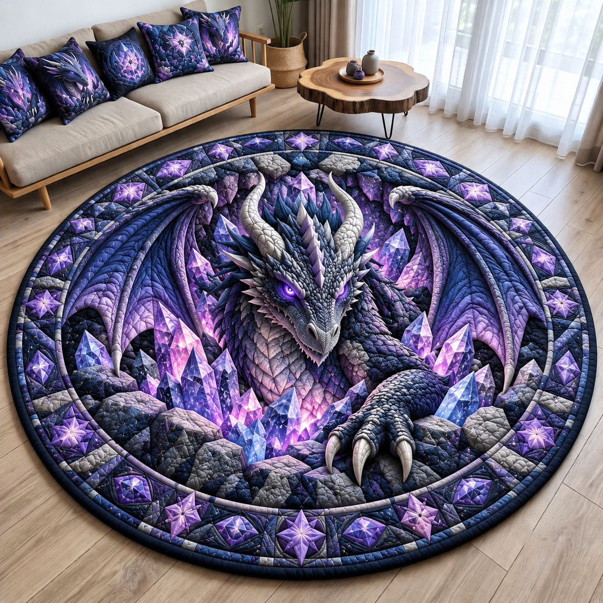 Crystal Dragon Round Mat Rug - Cute Animal Design | Charming Home Decor - washable non-slip printed rug