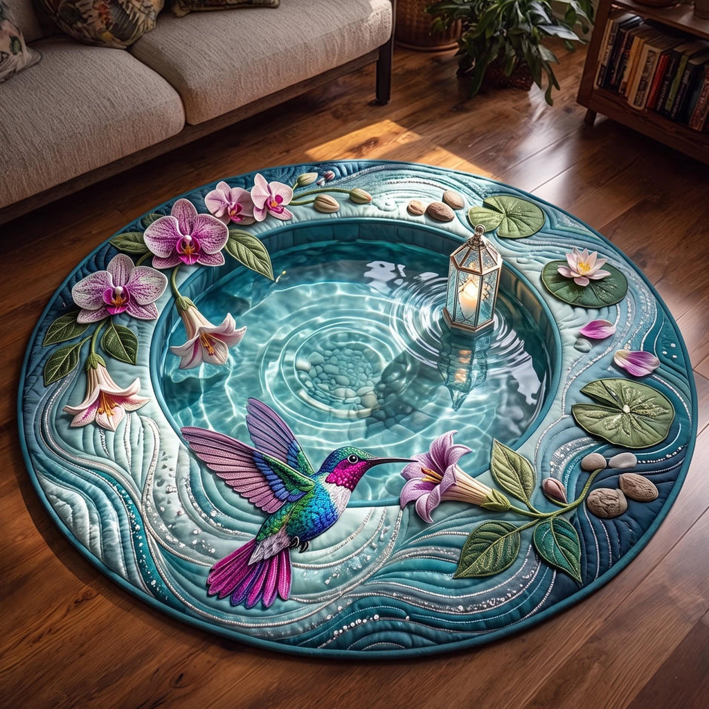 Crystal Hummingbird Round Mat Rug - Cute Animal Design | Charming Home Decor - washable non-slip printed rug