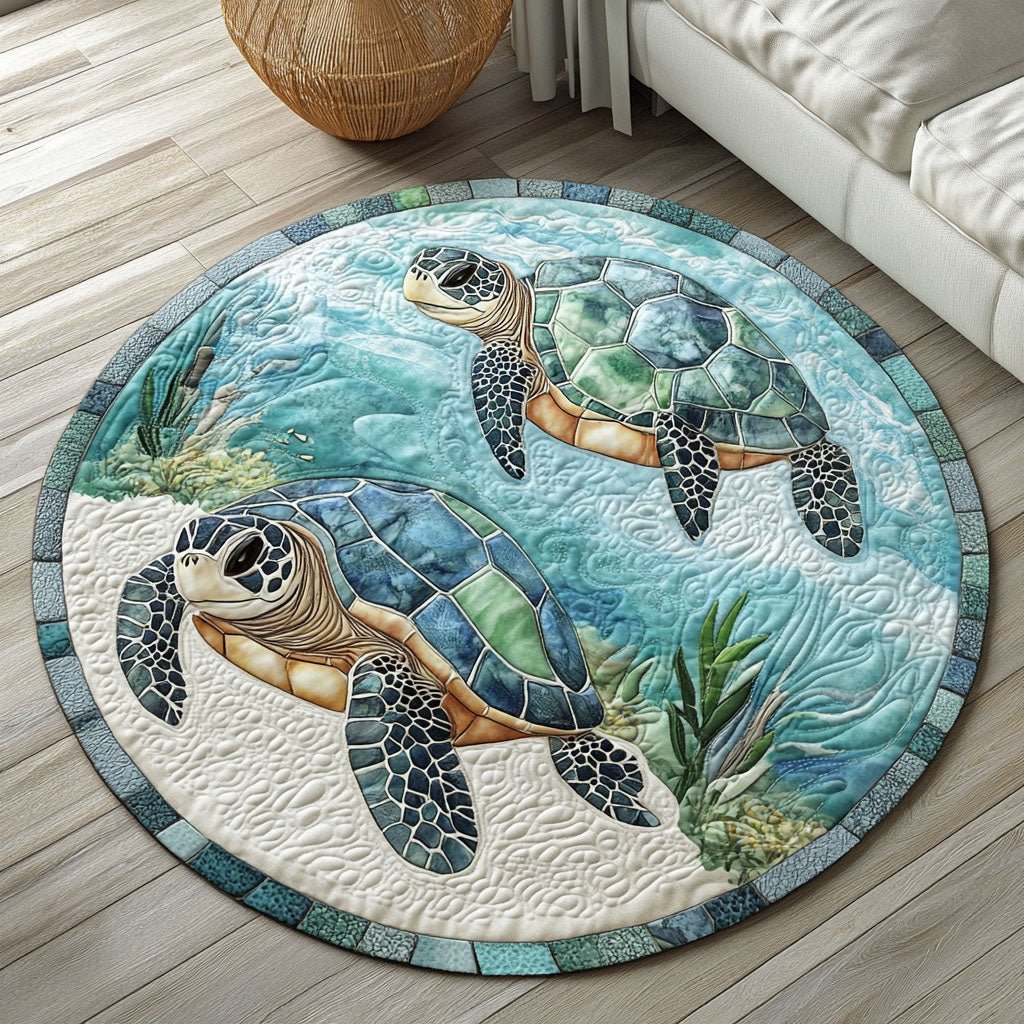 Crystal Lagoon Turtles Round Mat Rug - washable non-slip printed rug