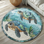 Crystal Lagoon Turtles Round Mat Rug - washable non-slip printed rug