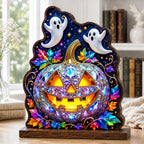 Crystal Pumpkin Ghosts wooden block, laser-cut 3-layer wood