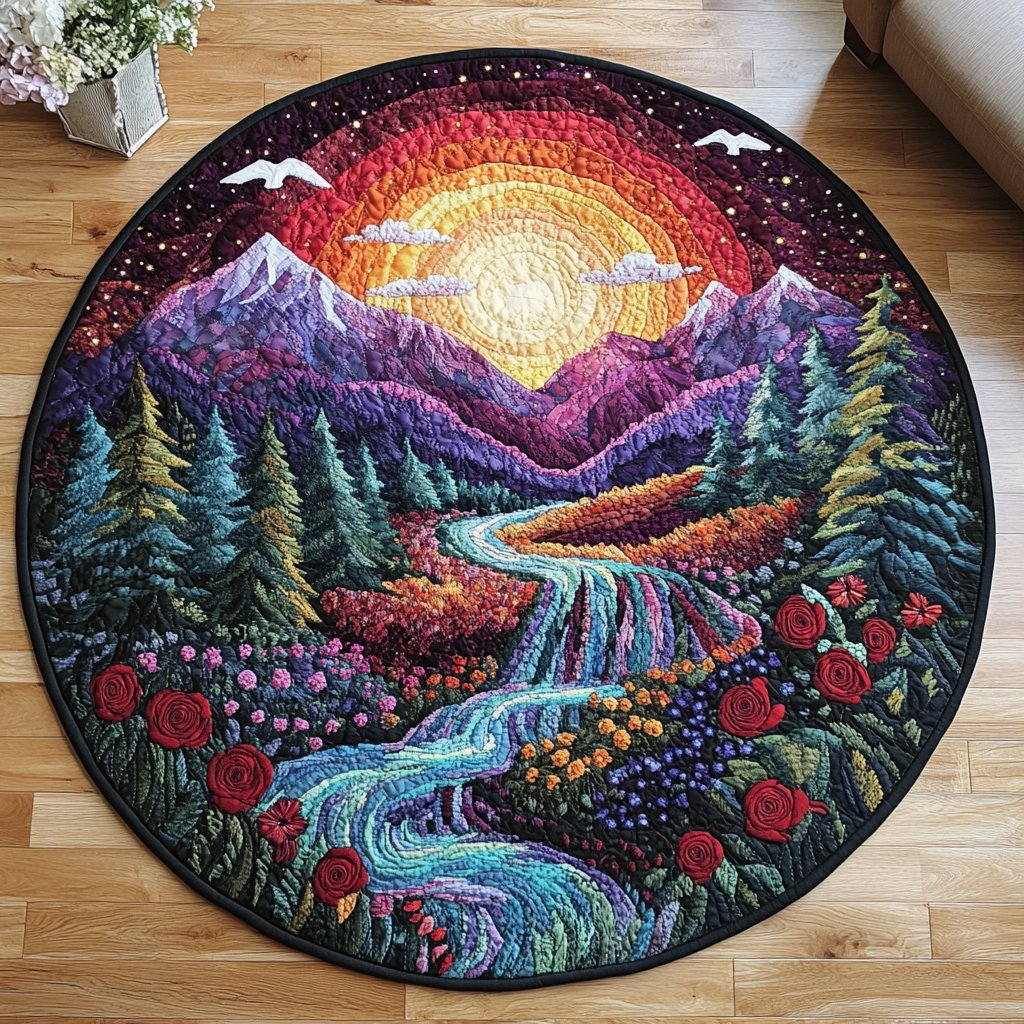 Crystal Rapids Round Mat Rug - washable non-slip printed rug