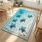 Crystal Shore Turtles area rug in a living room