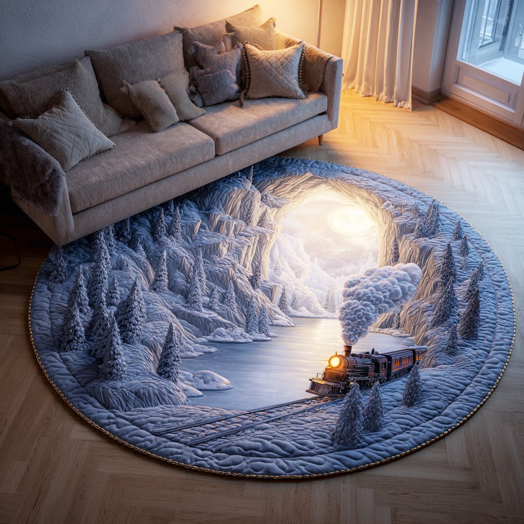 Crystal Snow Station Round Mat Rug - washable non-slip printed rug