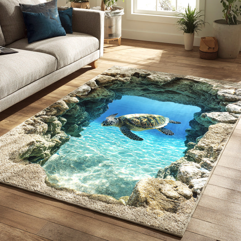 Crystal Turtle Pool area rug in a living room