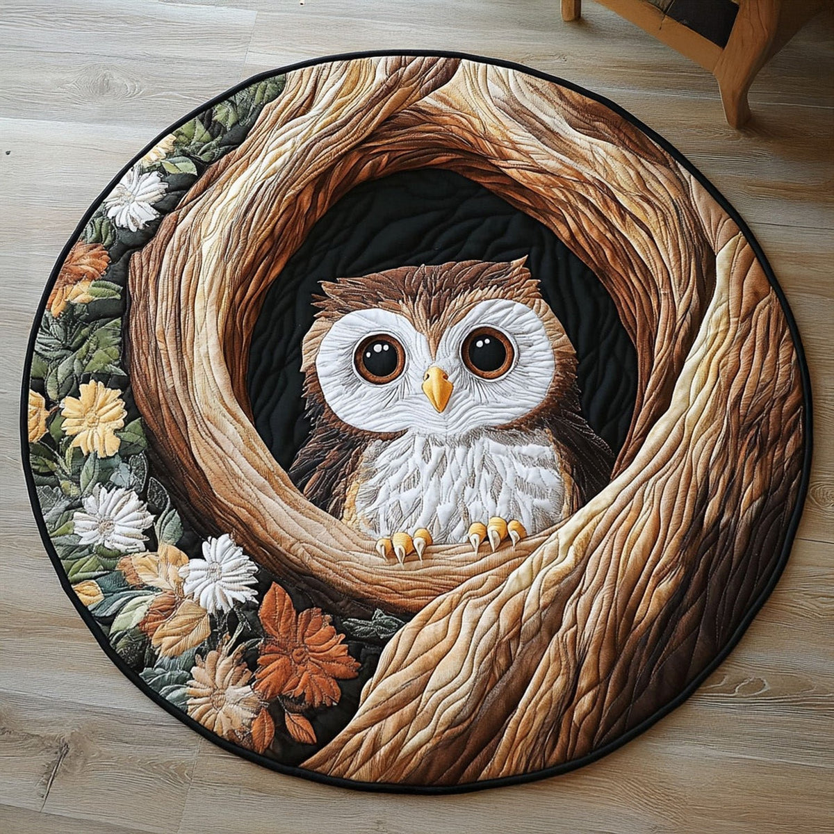 Cuddle Hoots Round Mat Rug - washable non-slip printed rug