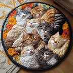 Cuddling Cat Garden Round Mat Rug - washable non-slip printed rug