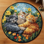 Cuddly Kitten Round Mat Rug - washable non-slip printed rug