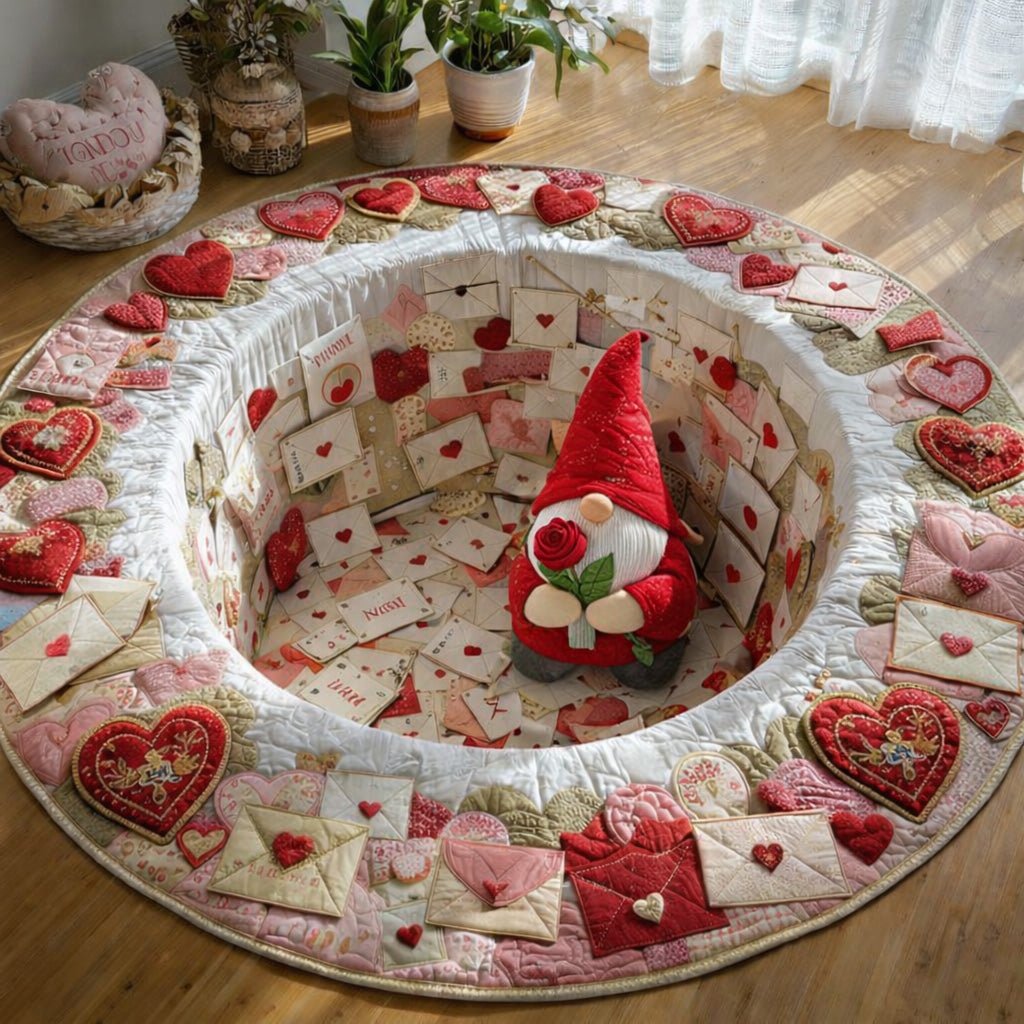 Cupid Letter Gnome Round Mat Rug - washable non-slip printed rug