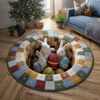 Curious Bunny Round Mat Rug - washable non-slip printed rug