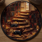 Curious Dachshund Round Mat Rug - washable non-slip printed rug