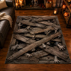 Cursed Barricade area rug in a living room