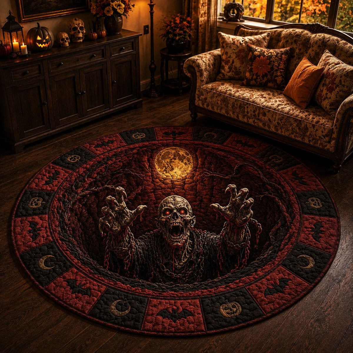 Cursed Risen Round Mat Rug - washable non-slip printed rug