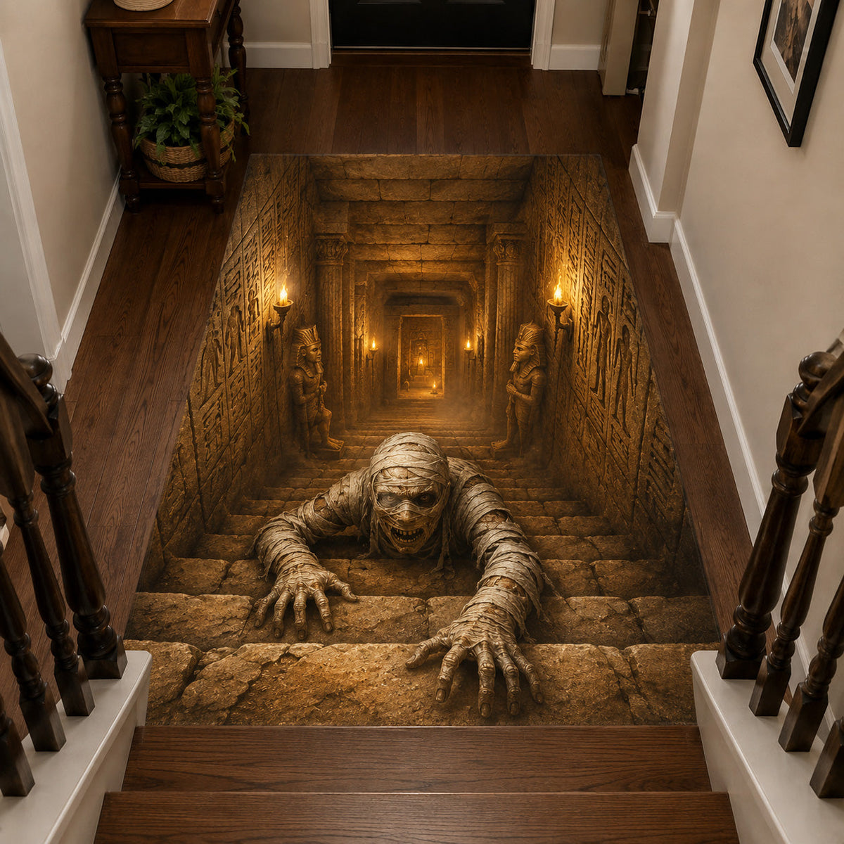 Cursed Stairwell area rug in a living room