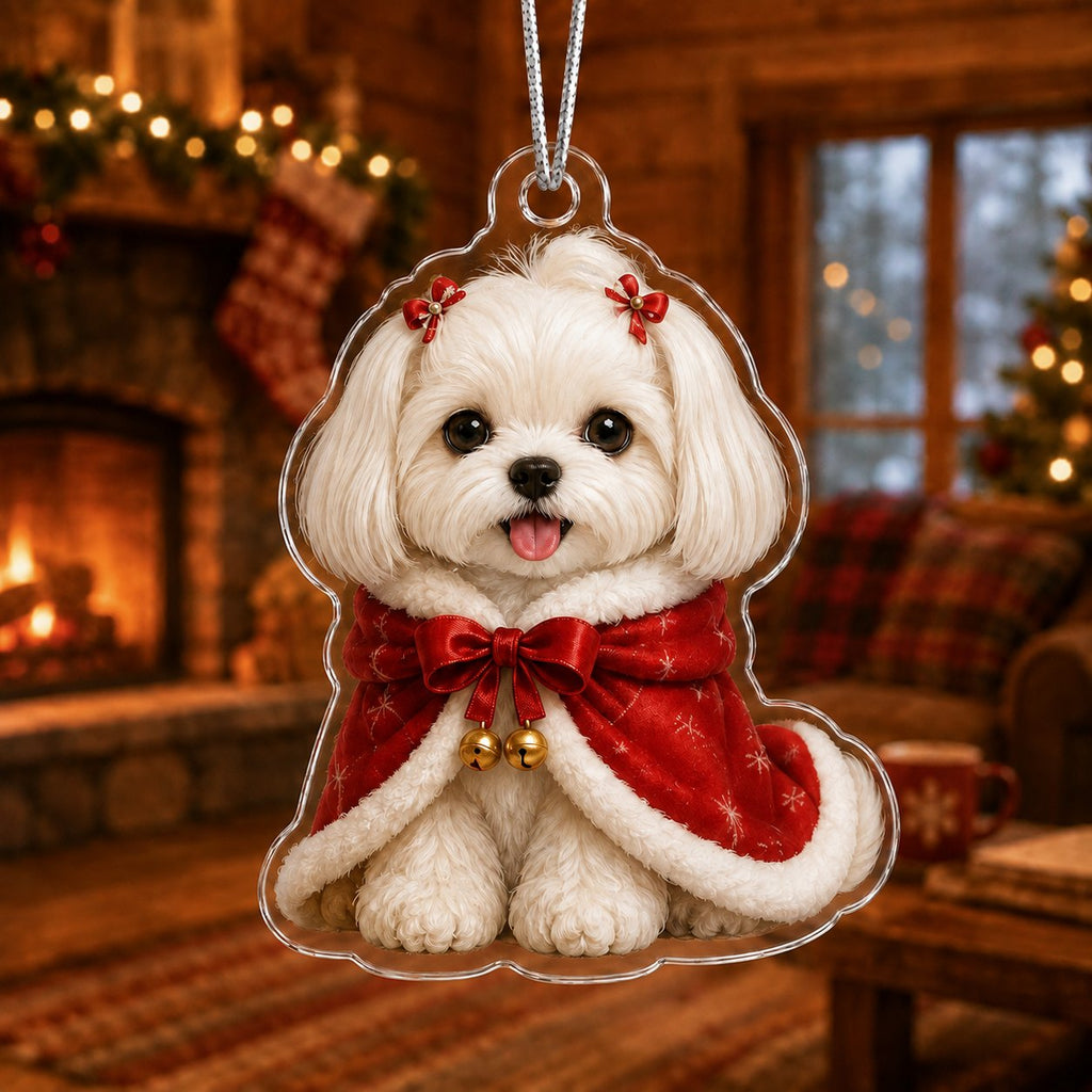 Red Cape Maltese Bells Christmas Ornament