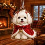 Red Cape Maltese Bells Christmas Ornament
