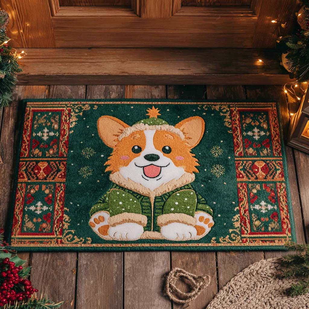 Cute Holiday Corgi Doormat - Cute Animal Design | Printed Welcome Doormat