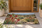 Red-stemmed green kangaroo-paw flowers in sandy coastal heath printed on a complete rectangular doormat
