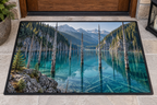 Submerged spruce forest in a turquoise mountain lake printed on a complete rubber-bordered doormat