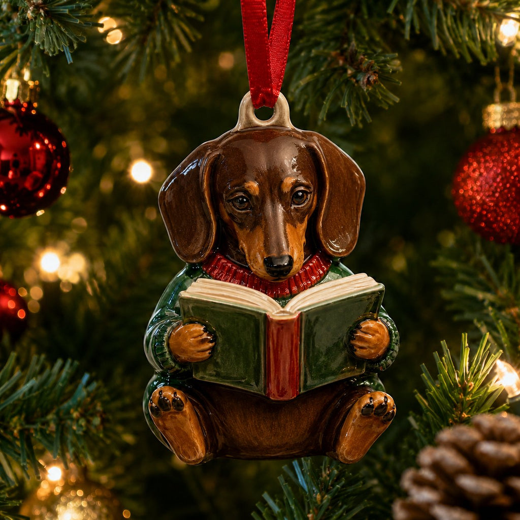 Dachshund Book Night Christmas Ornament